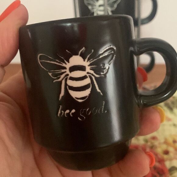 Tower of Ceramic Espresso Cups Set of 4 Bee Kind Bee Good - Picture 2 of 11